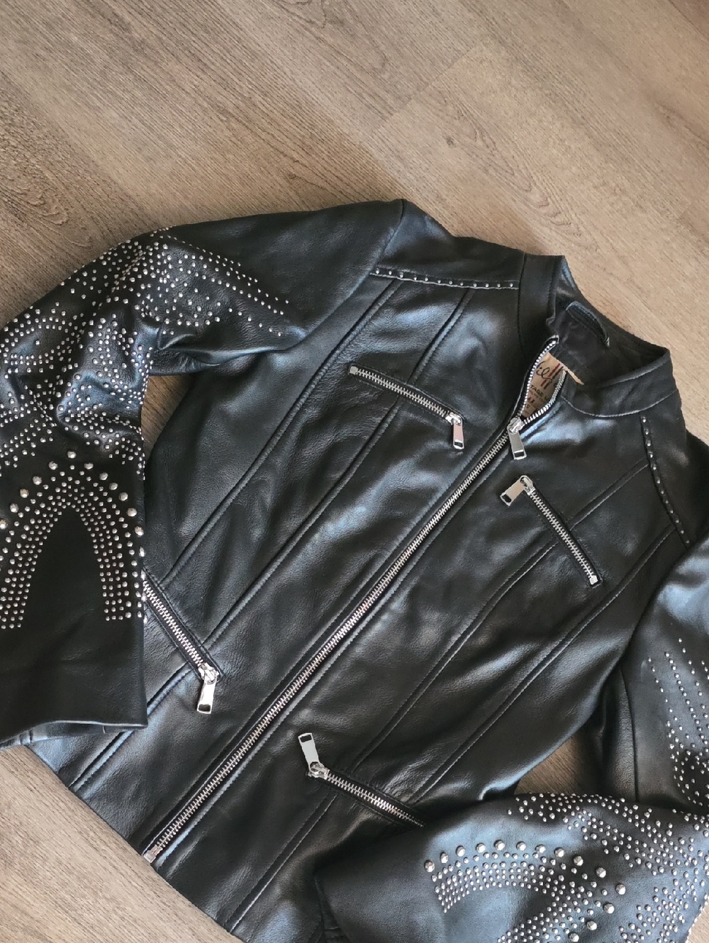 Wilsons Leather Black Studded Zip Moto Jacket